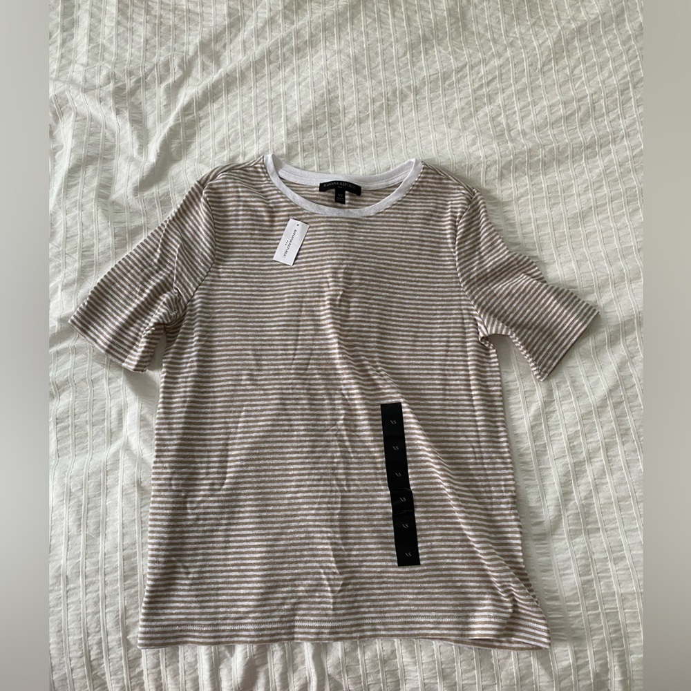 Banana Republic tan and white striped linen blend tee NWT